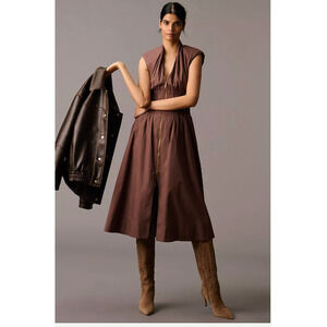 Anthropologie The Tommie Cap-Sleeve Smocked Front-Zip Shirt Dress 1X